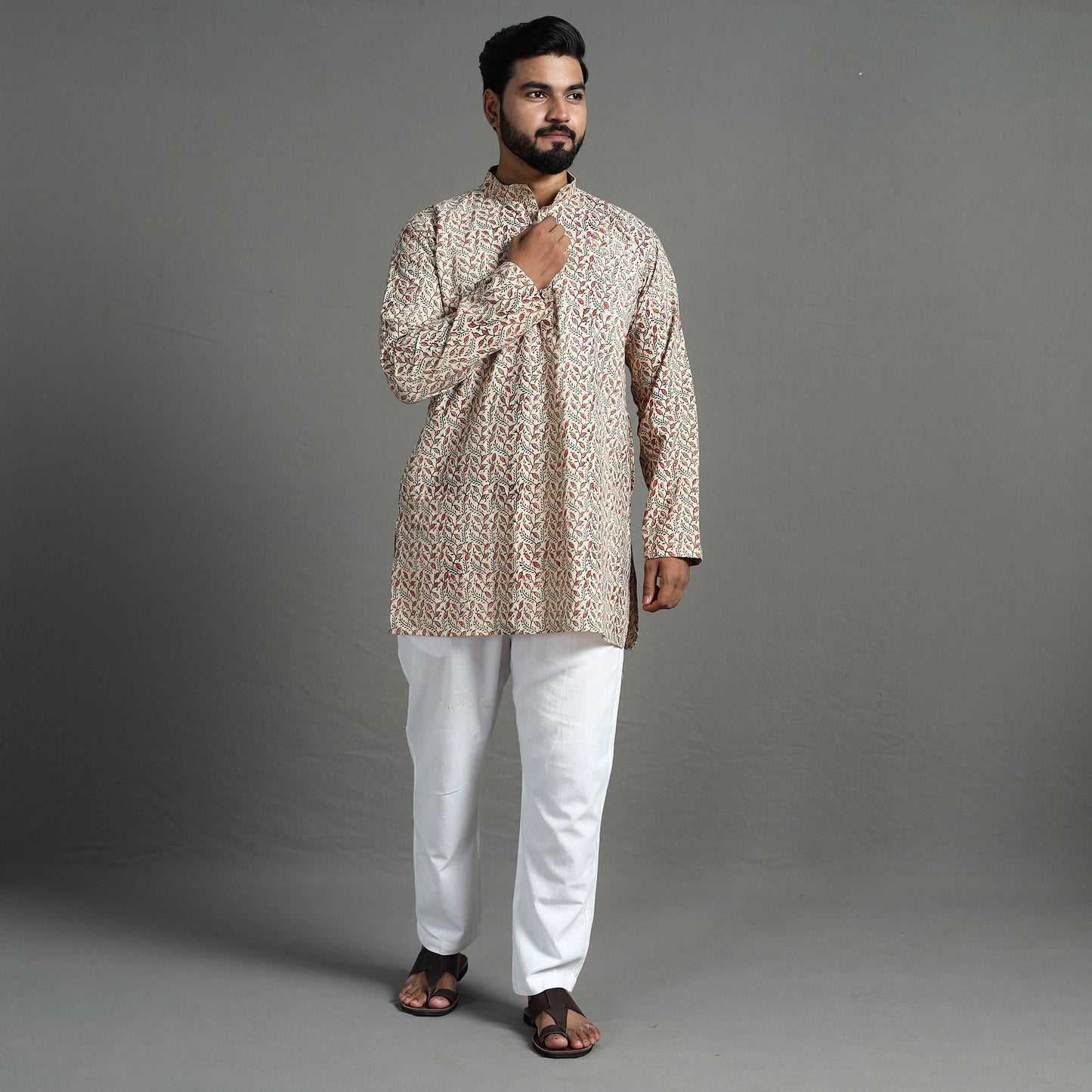 Kalamkari block printed cotton men short kurta 02