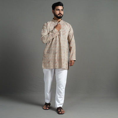 Kalamkari block printed cotton men short kurta 02