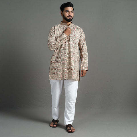 Kalamkari block printed cotton men short kurta 02