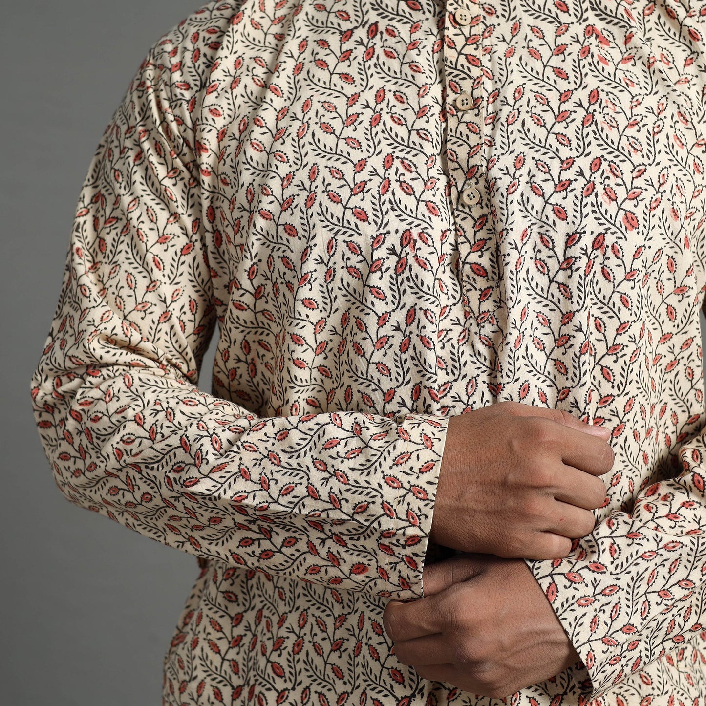 Kalamkari block printed cotton men short kurta 02