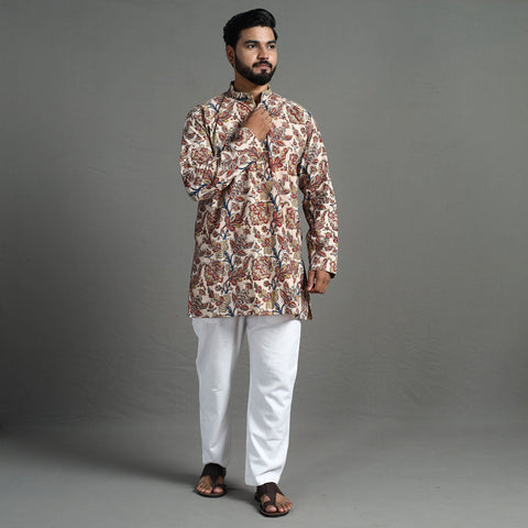 Kalamkari block printed cotton men short kurta 03