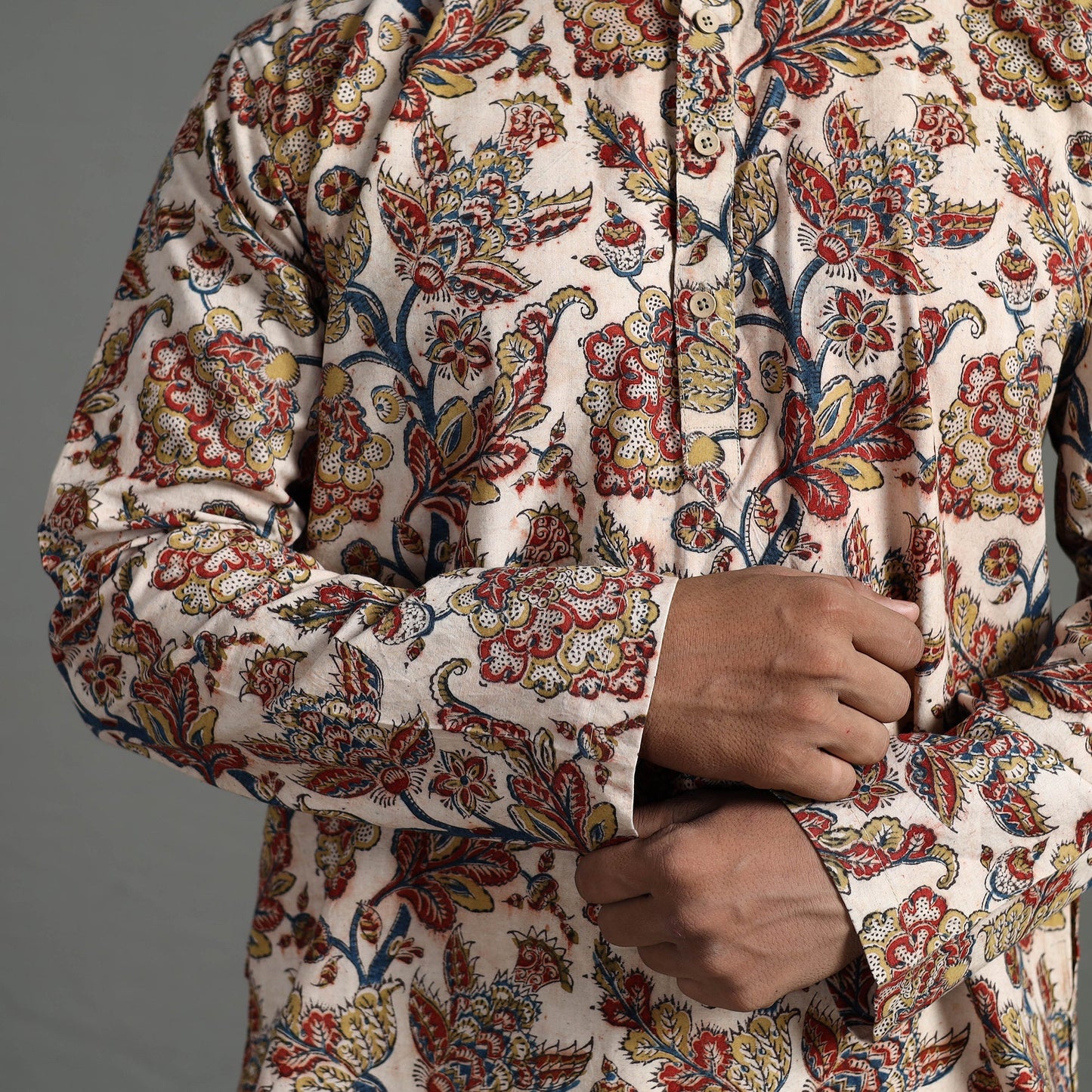 Kalamkari block printed cotton men short kurta 03