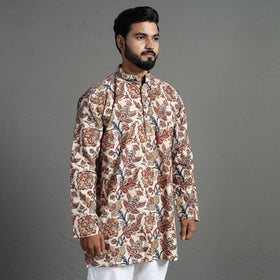 Kalamkari block printed cotton men short kurta 03