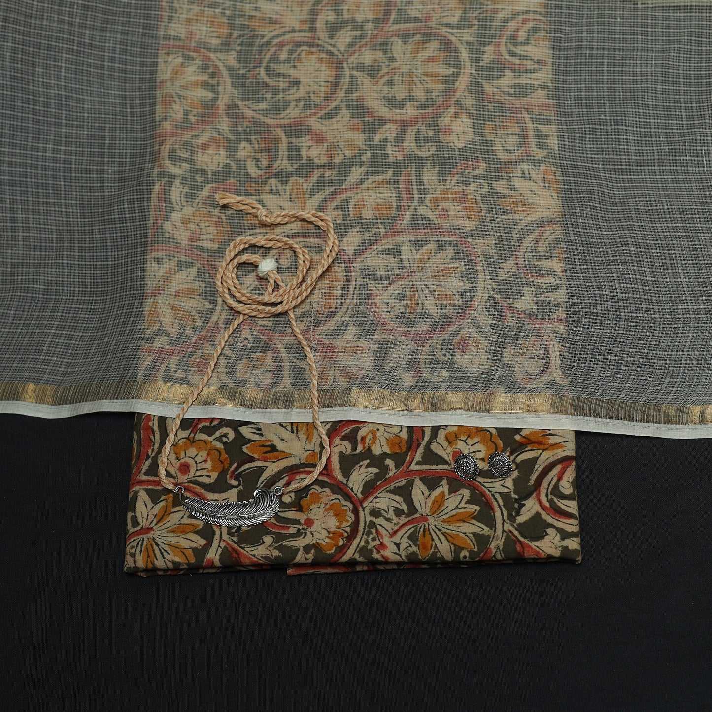 Kalamkari hand block print natural dyed cotton 2pc