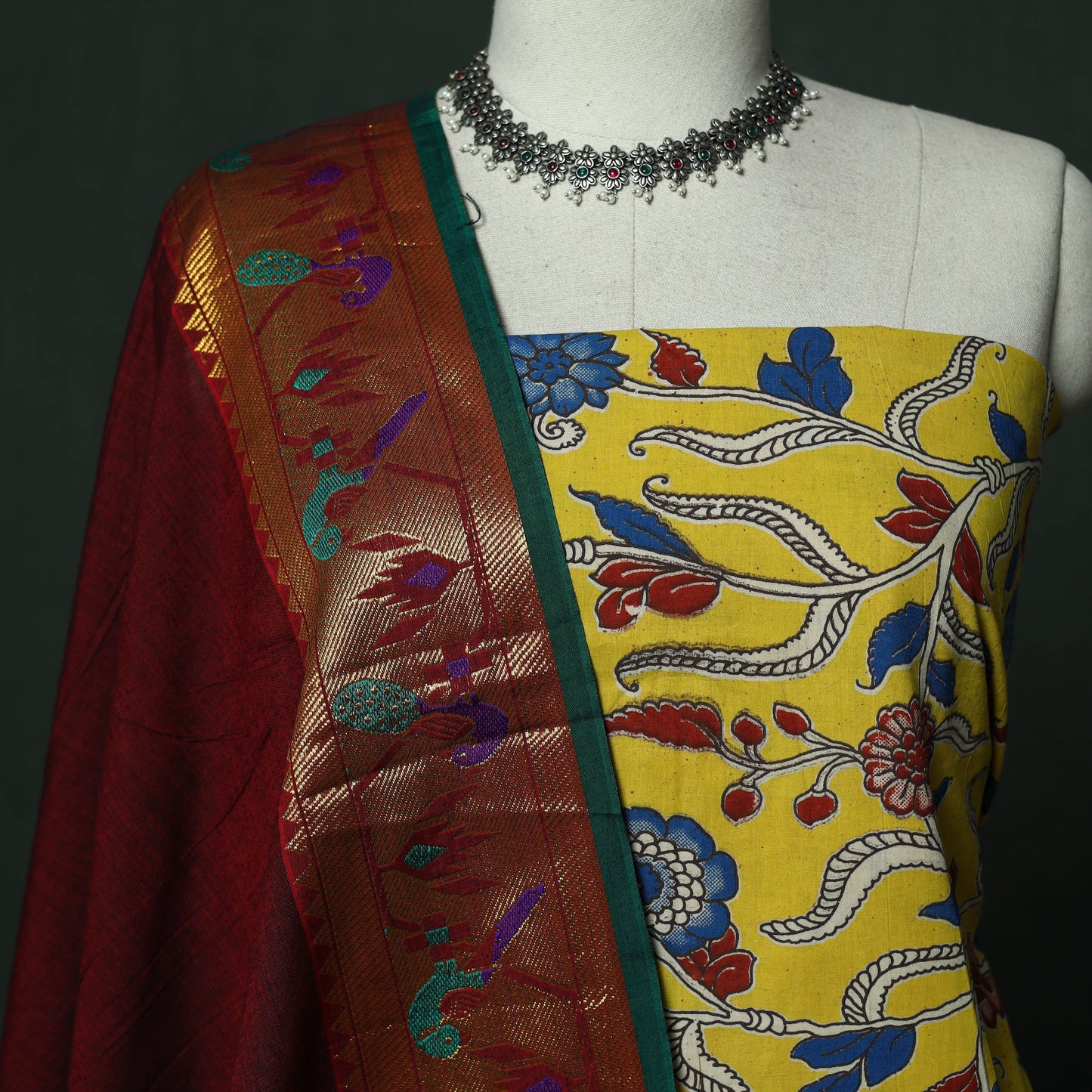 Kalamkari printed cotton 2pc unstitched dress material