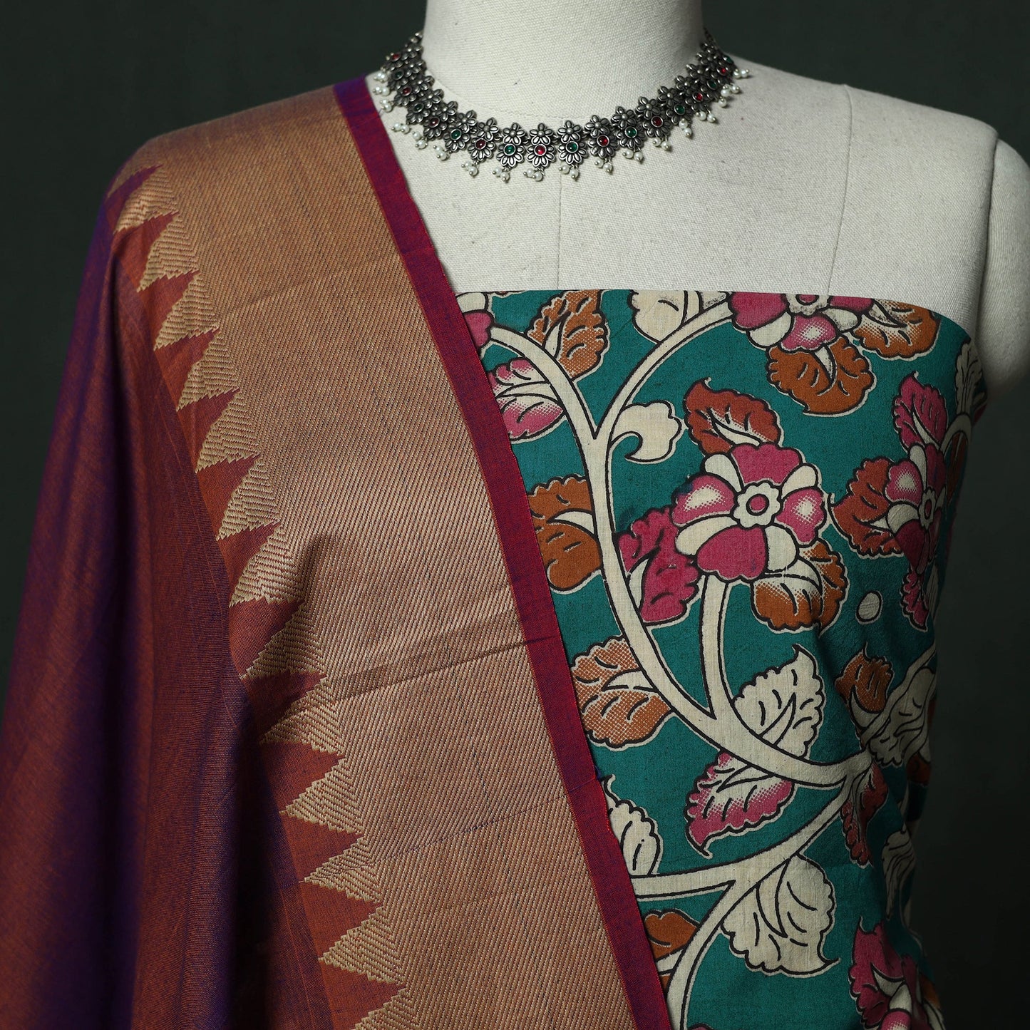 Kalamkari printed cotton 2pc unstitched dress material