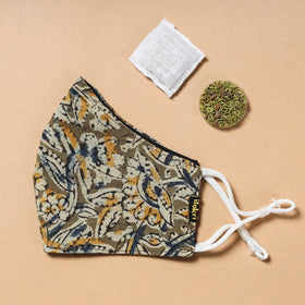  kalamkari Block Printed Cotton 3 Layer Snug Fit Face Cover with Herb Pocket 