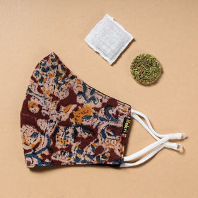  kalamkari Block Printed Cotton 3 Layer Snug Fit Face Cover with Herb Pocket 