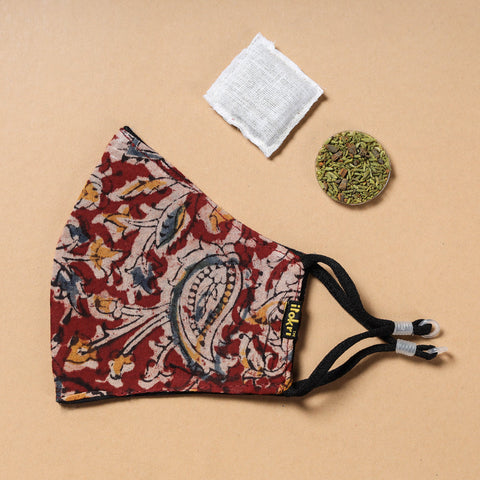  kalamkari Block Printed Cotton 3 Layer Snug Fit Face Cover with Herb Pocket 