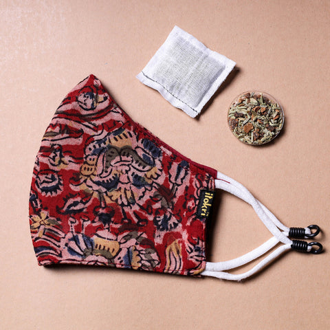  Kalamkari Block Printed Cotton 3 Layer Snug Fit Face with Herb Pocket 