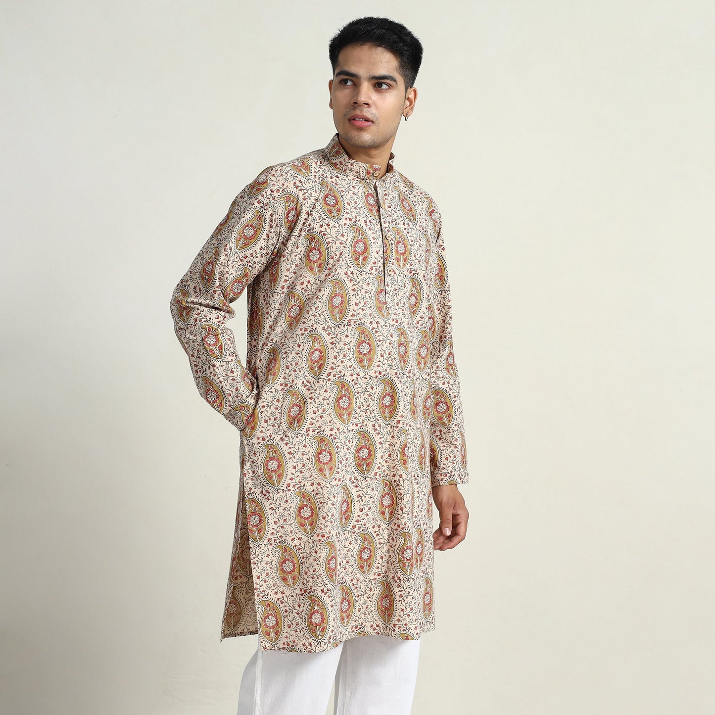 Kalamkari printed cotton men long kurta 06 - handcrafted
