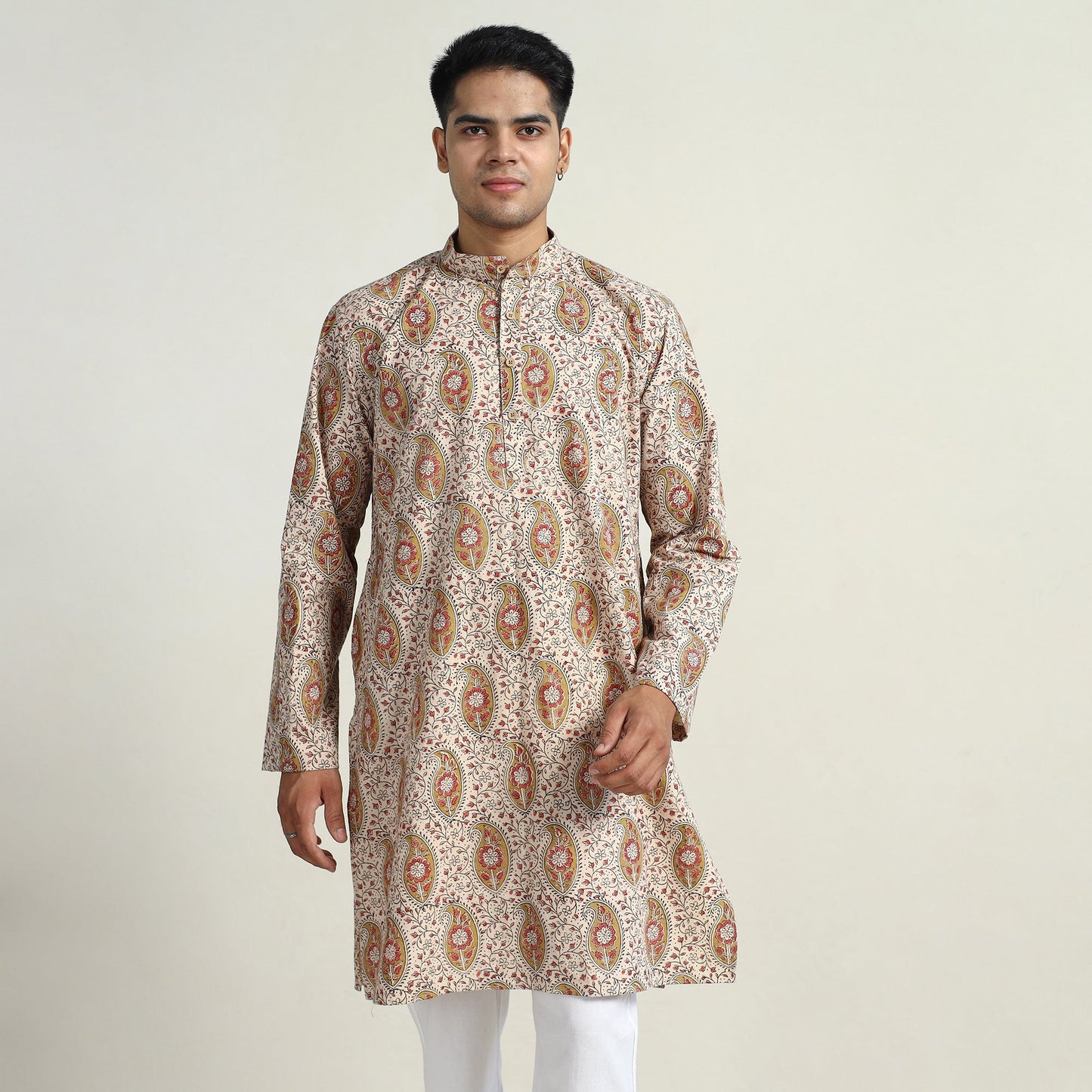 Kalamkari printed cotton men long kurta 06 - handcrafted