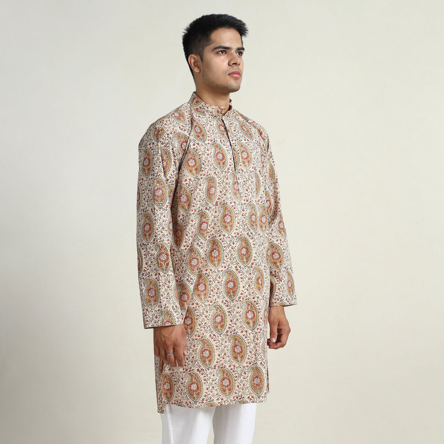 Kalamkari printed cotton men long kurta 06 - handcrafted