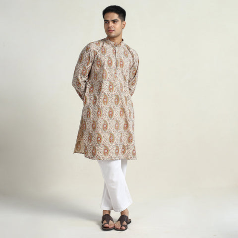 Kalamkari printed cotton men long kurta 06 - handcrafted