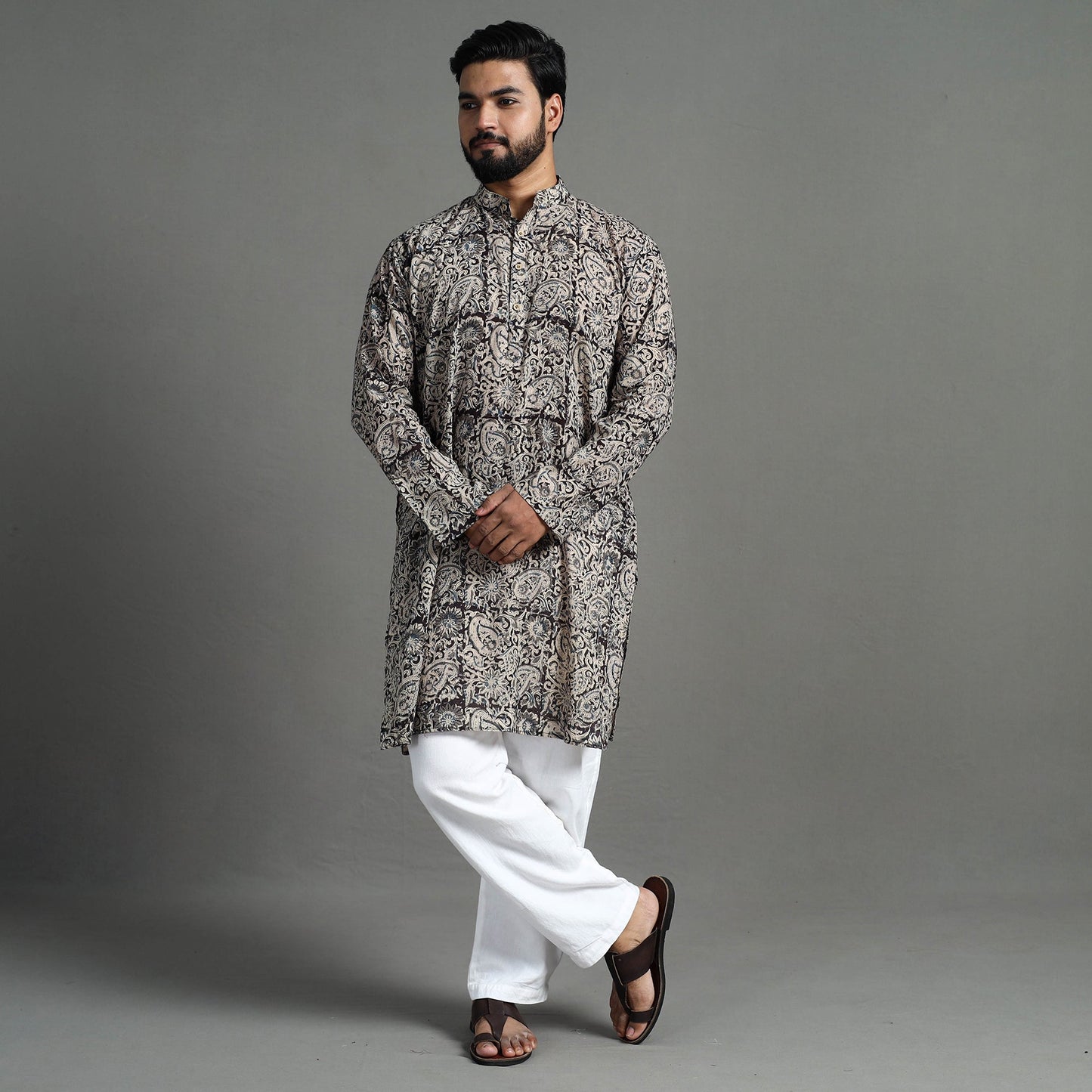  Kalamkari Block Printed Cotton Men Long Kurta 07 
