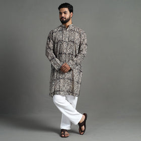  Kalamkari Block Printed Cotton Men Long Kurta 07 