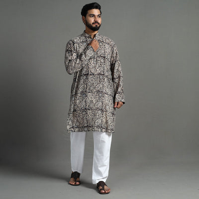  Kalamkari Block Printed Cotton Men Long Kurta 07 