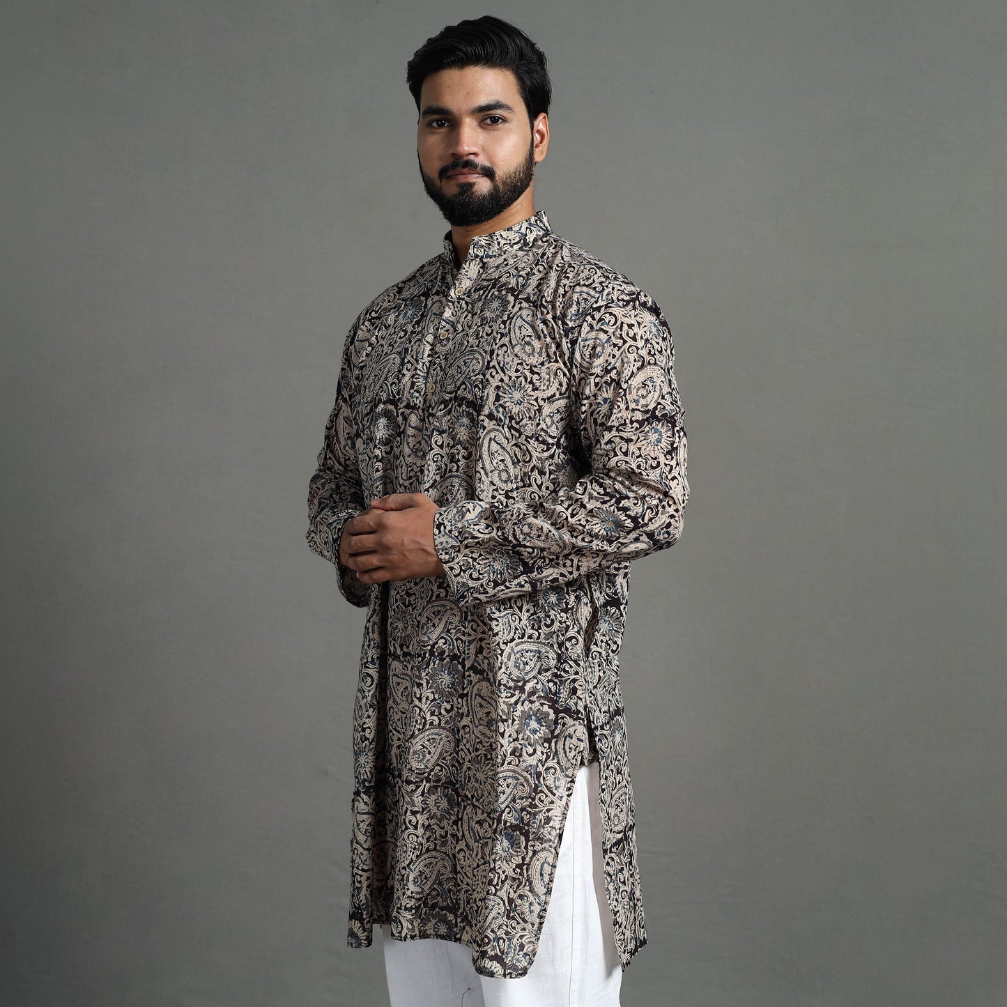  Kalamkari Block Printed Cotton Men Long Kurta 07 