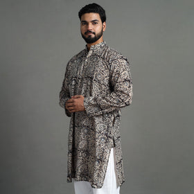  Kalamkari Block Printed Cotton Men Long Kurta 07 