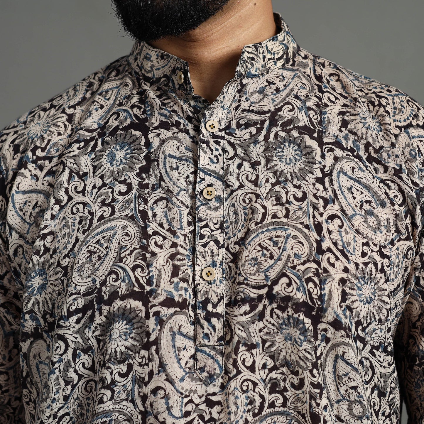  Kalamkari Block Printed Cotton Men Long Kurta 07 