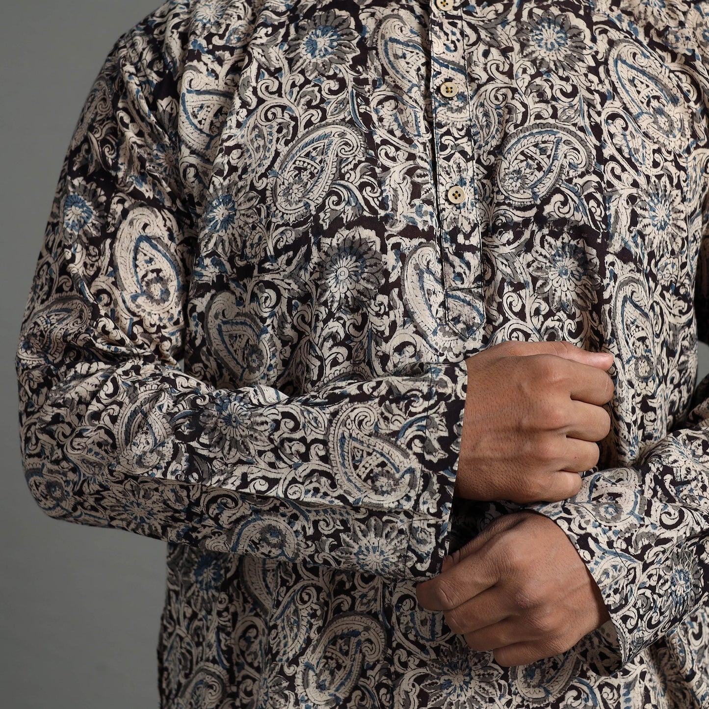  Kalamkari Block Printed Cotton Men Long Kurta 07 