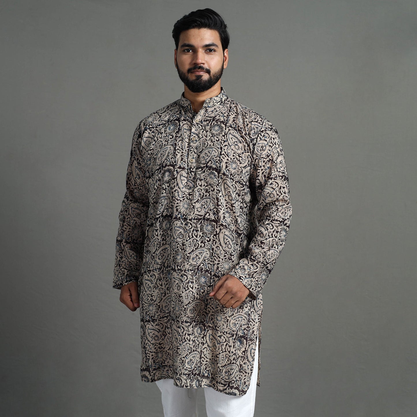  Kalamkari Block Printed Cotton Men Long Kurta 07 
