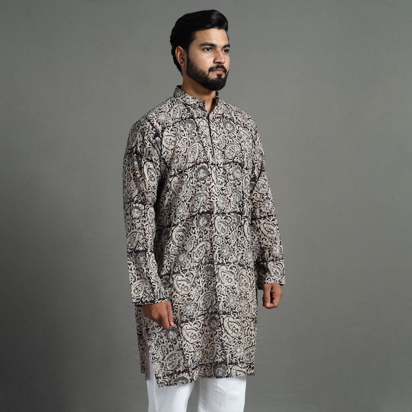  Kalamkari Block Printed Cotton Men Long Kurta 07 
