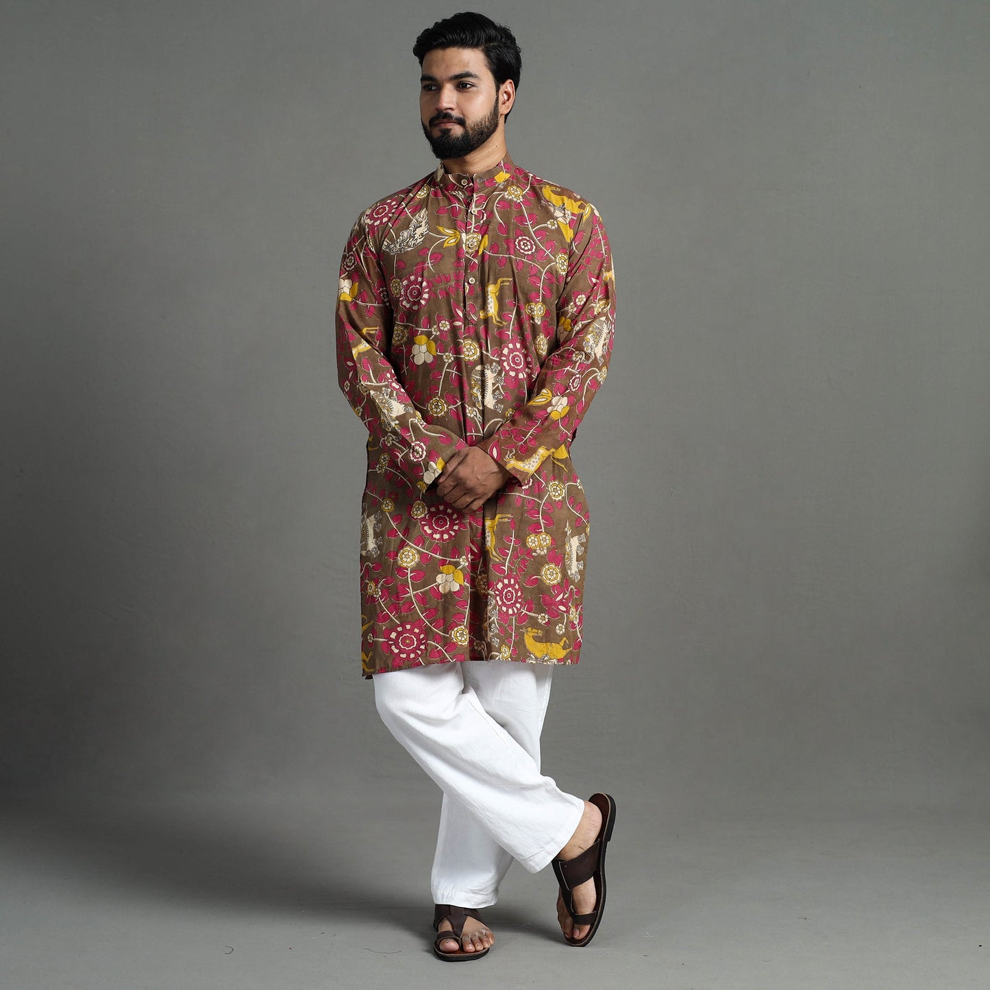 Buy Kalamkari Printed Cotton Men Long Kurta 14 Online at iTokri.com