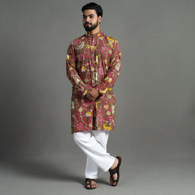 Buy Kalamkari Printed Cotton Men Long Kurta 14 Online at iTokri.com