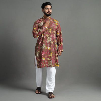 Buy Kalamkari Printed Cotton Men Long Kurta 14 Online at iTokri.com