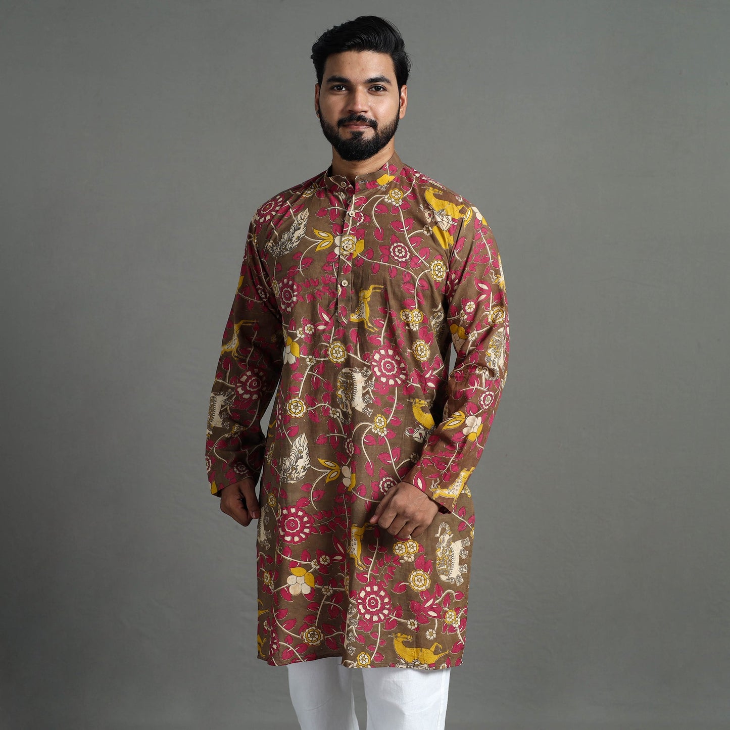Buy Kalamkari Printed Cotton Men Long Kurta 14 Online at iTokri.com