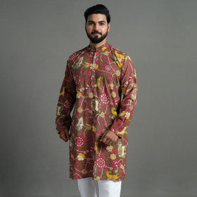 Buy Kalamkari Printed Cotton Men Long Kurta 14 Online at iTokri.com