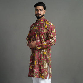 Buy Kalamkari Printed Cotton Men Long Kurta 14 Online at iTokri.com