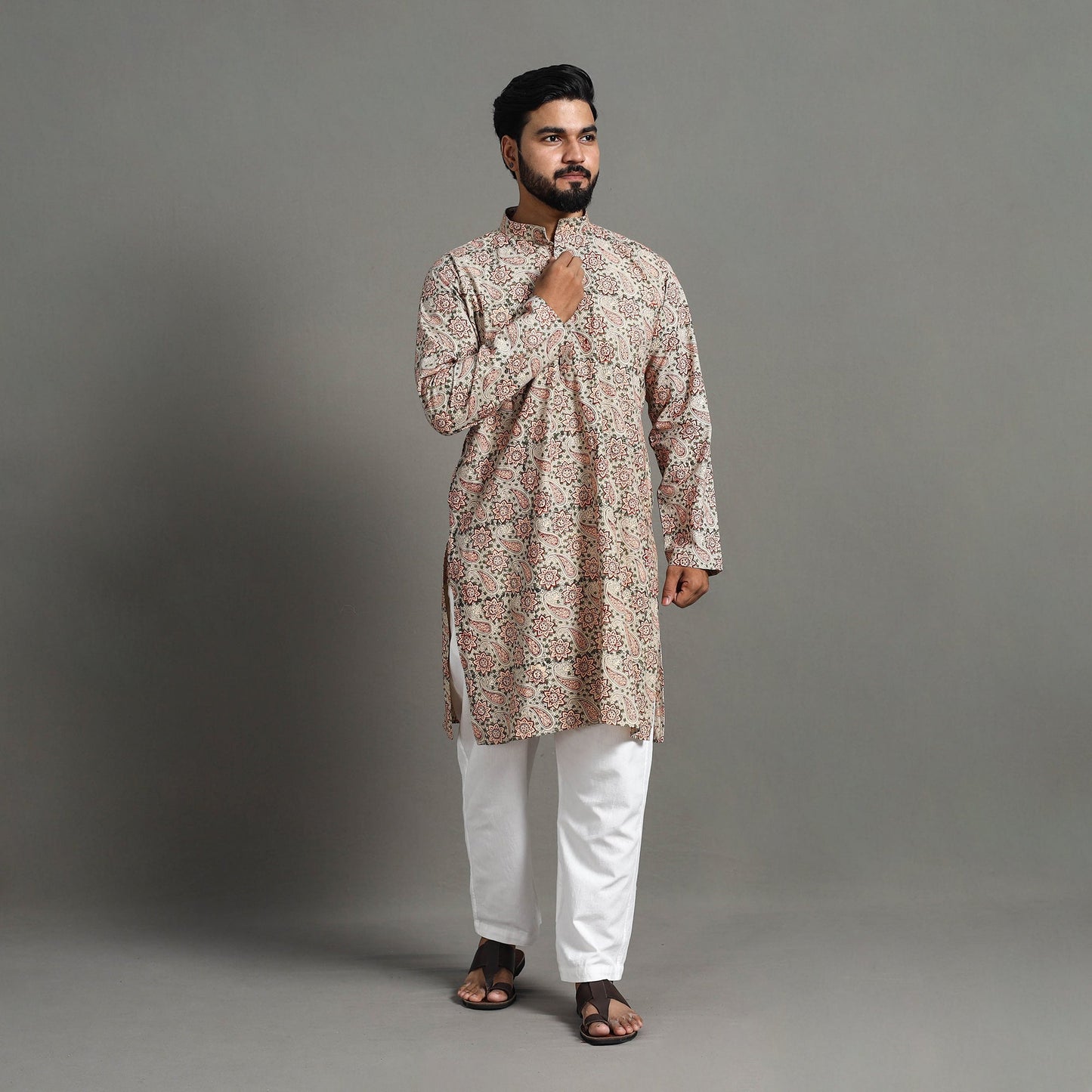  Kalamkari Block Printed Cotton Men Long Kurta 17 