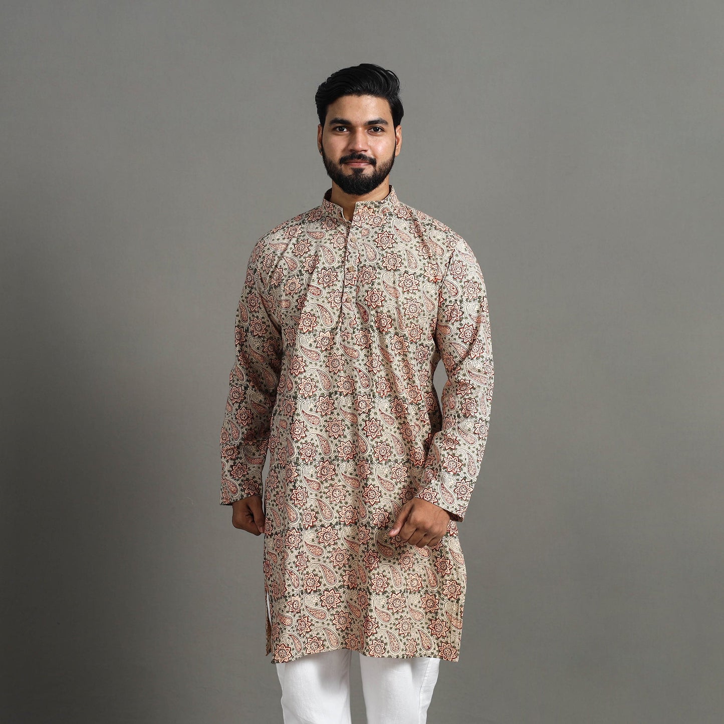  Kalamkari Block Printed Cotton Men Long Kurta 17 