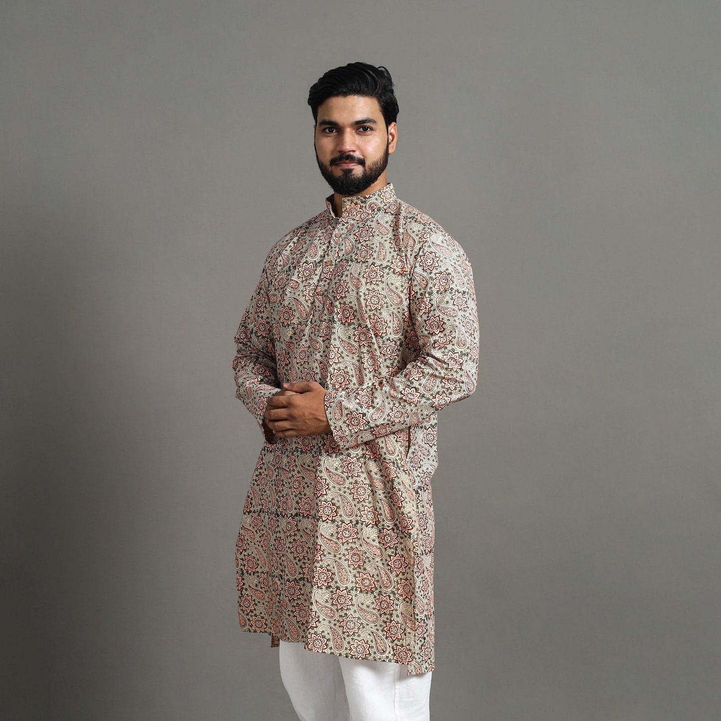  Kalamkari Block Printed Cotton Men Long Kurta 17 