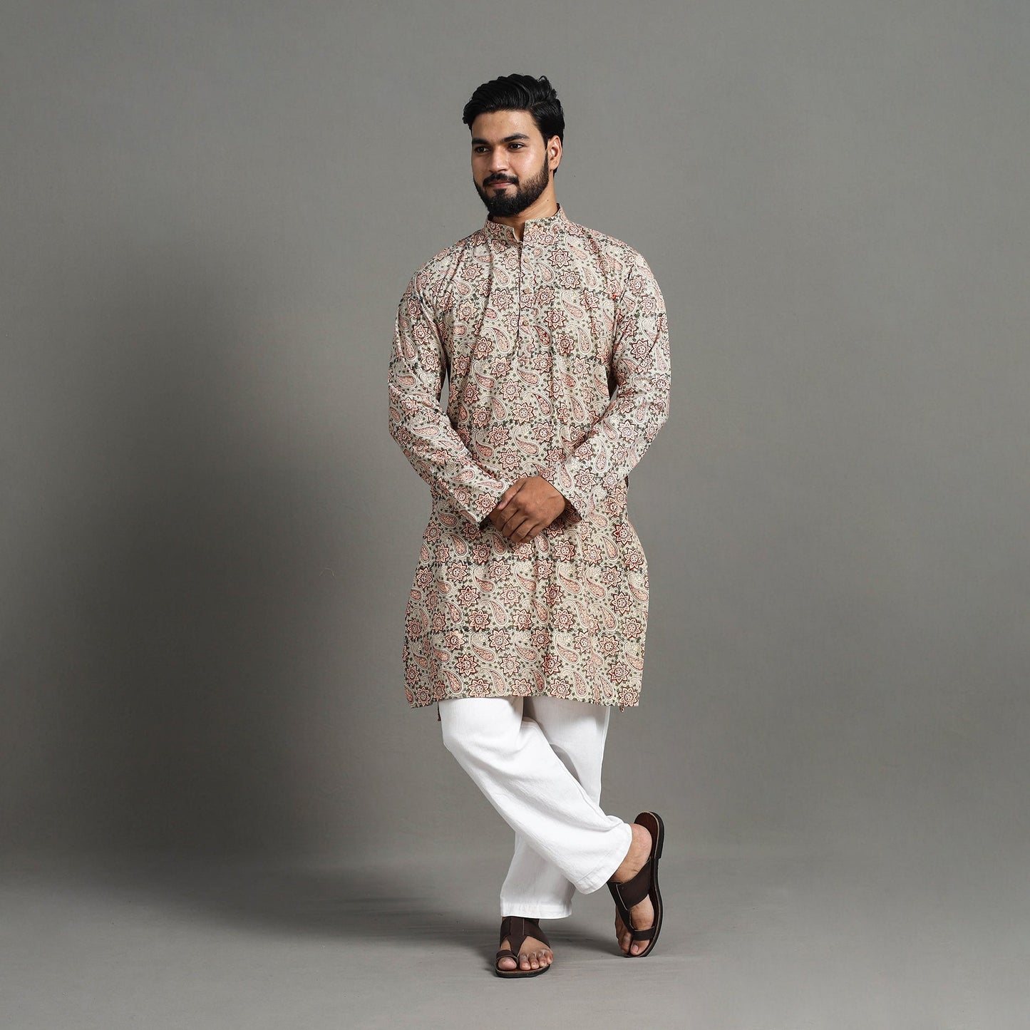  Kalamkari Block Printed Cotton Men Long Kurta 17 