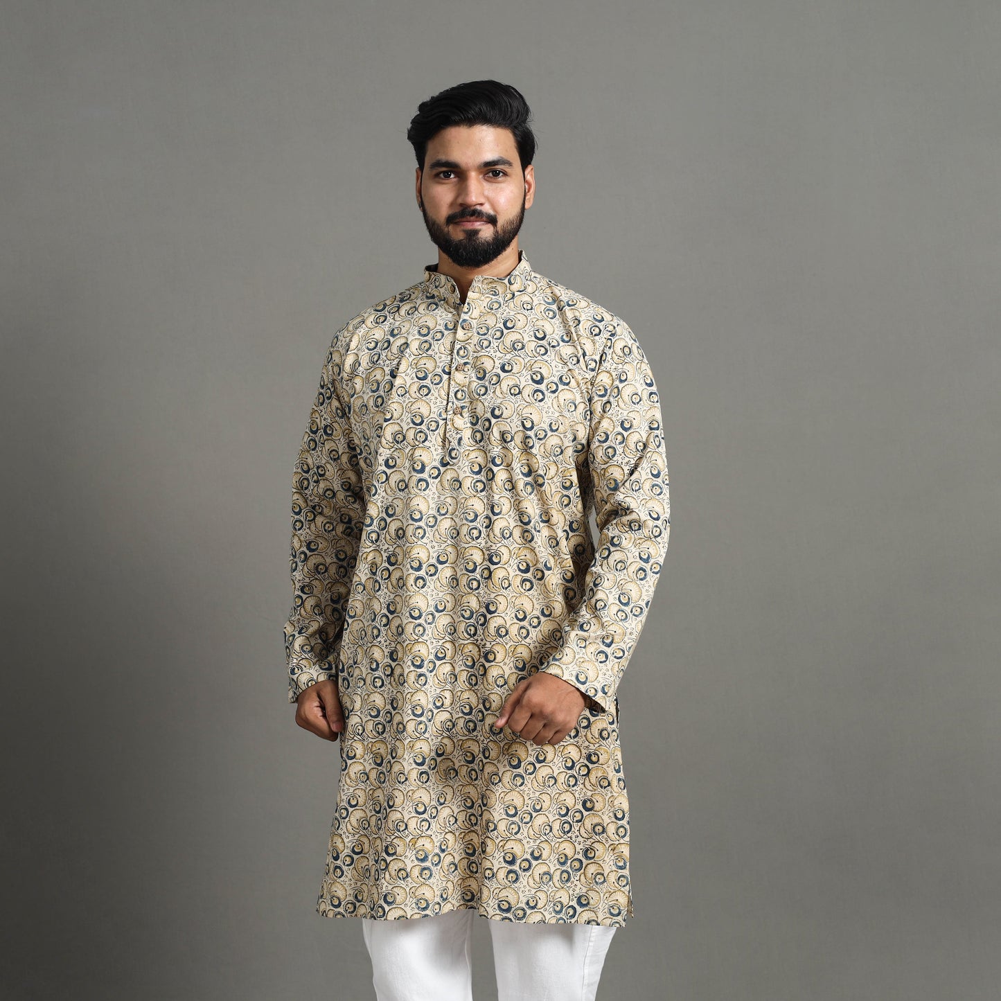 Buy Kalamkari Block Printed Cotton Men Long Kurta 18 Online at iTokri.com