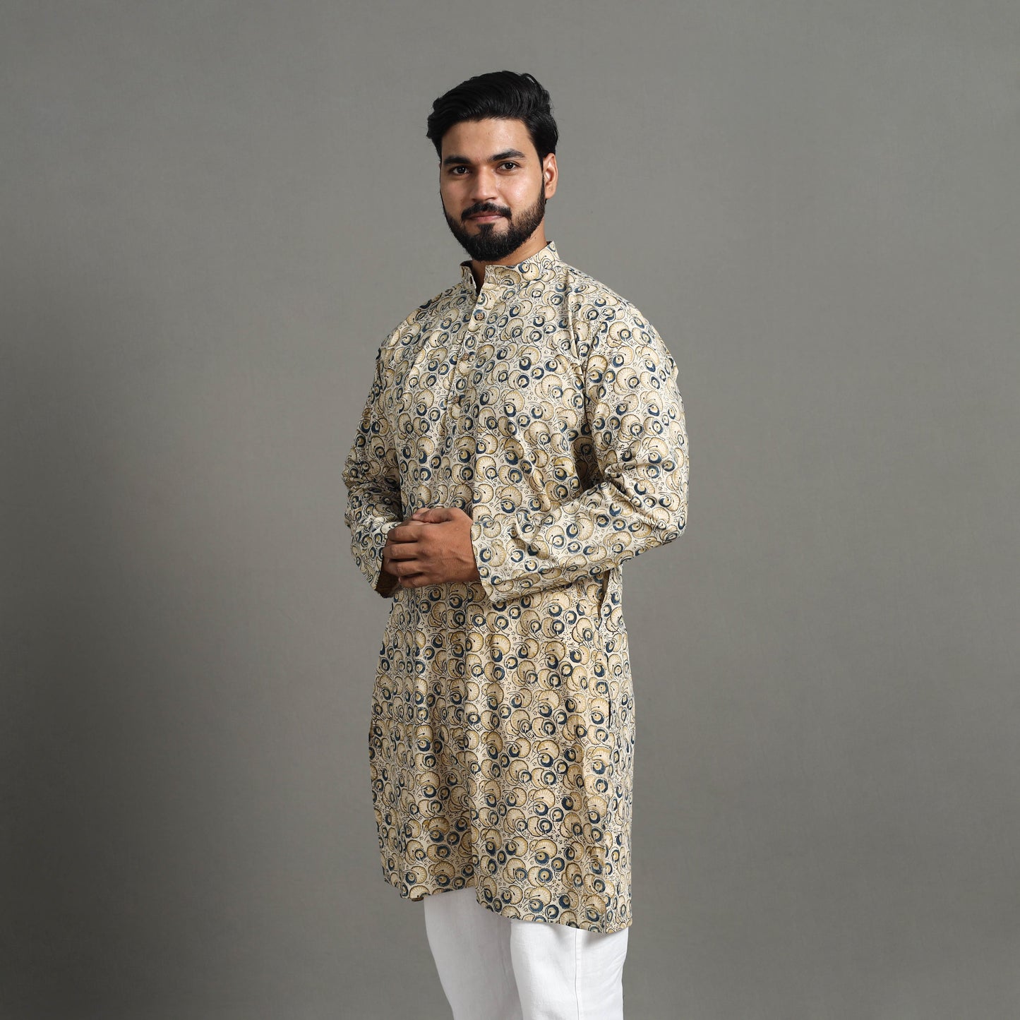 Buy Kalamkari Block Printed Cotton Men Long Kurta 18 Online at iTokri.com