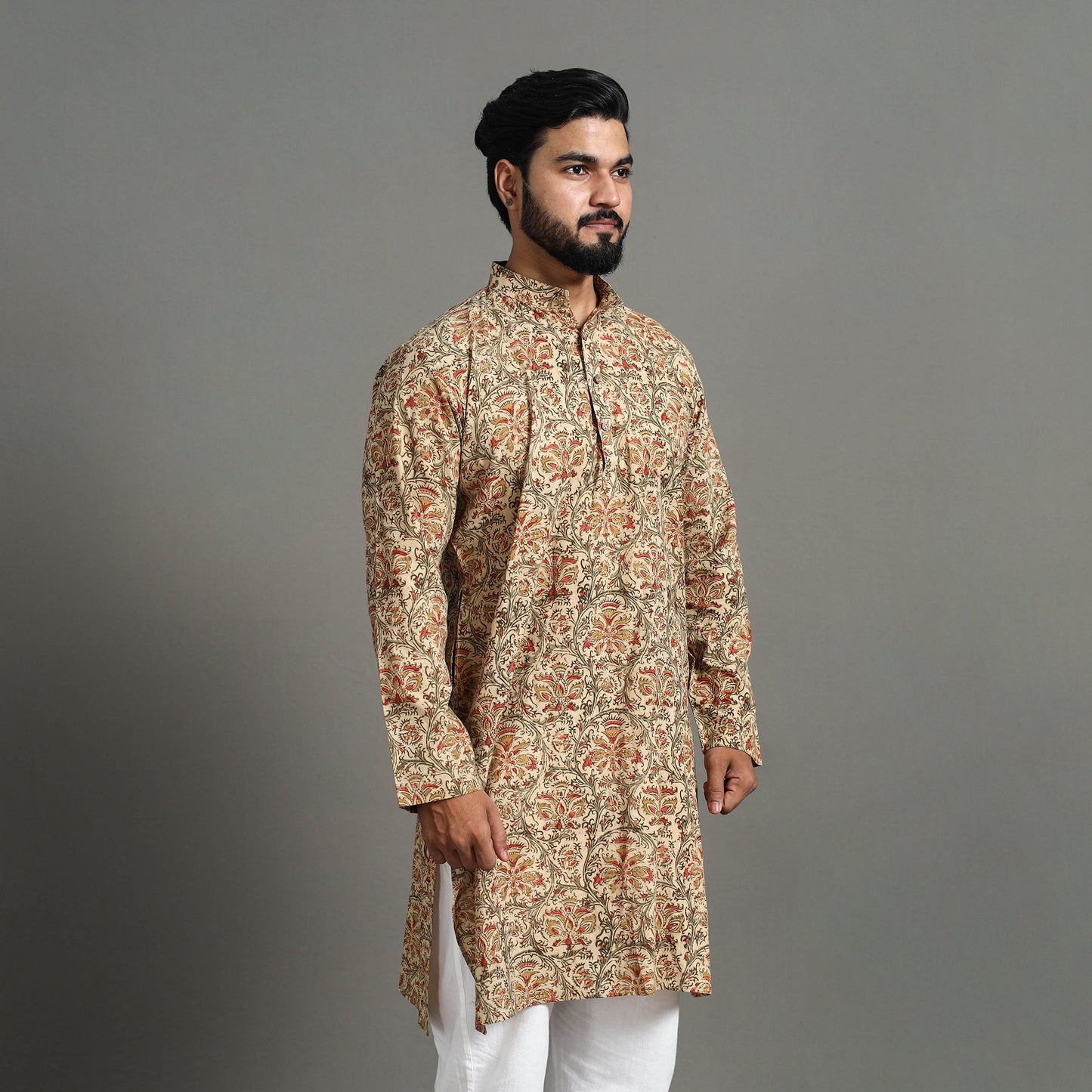  Kalamkari Block Printed Cotton Men Long Kurta 19 