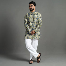  Kalamkari Block Printed Cotton Men Short Kurta 01 