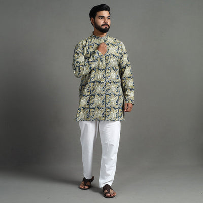  Kalamkari Block Printed Cotton Men Short Kurta 01 