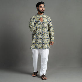  Kalamkari Block Printed Cotton Men Short Kurta 01 
