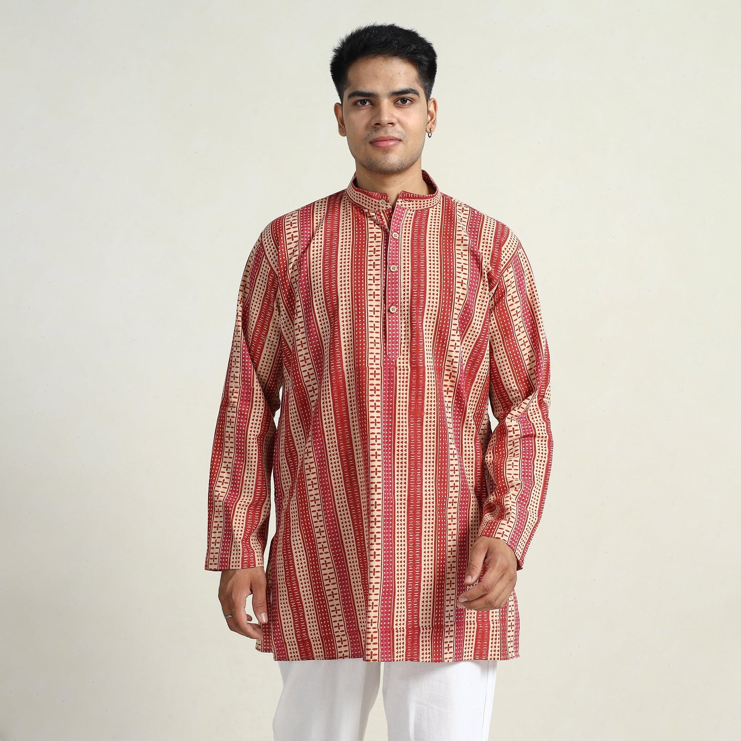 Kalamkari printed cotton men short kurta 10 - handcrafted