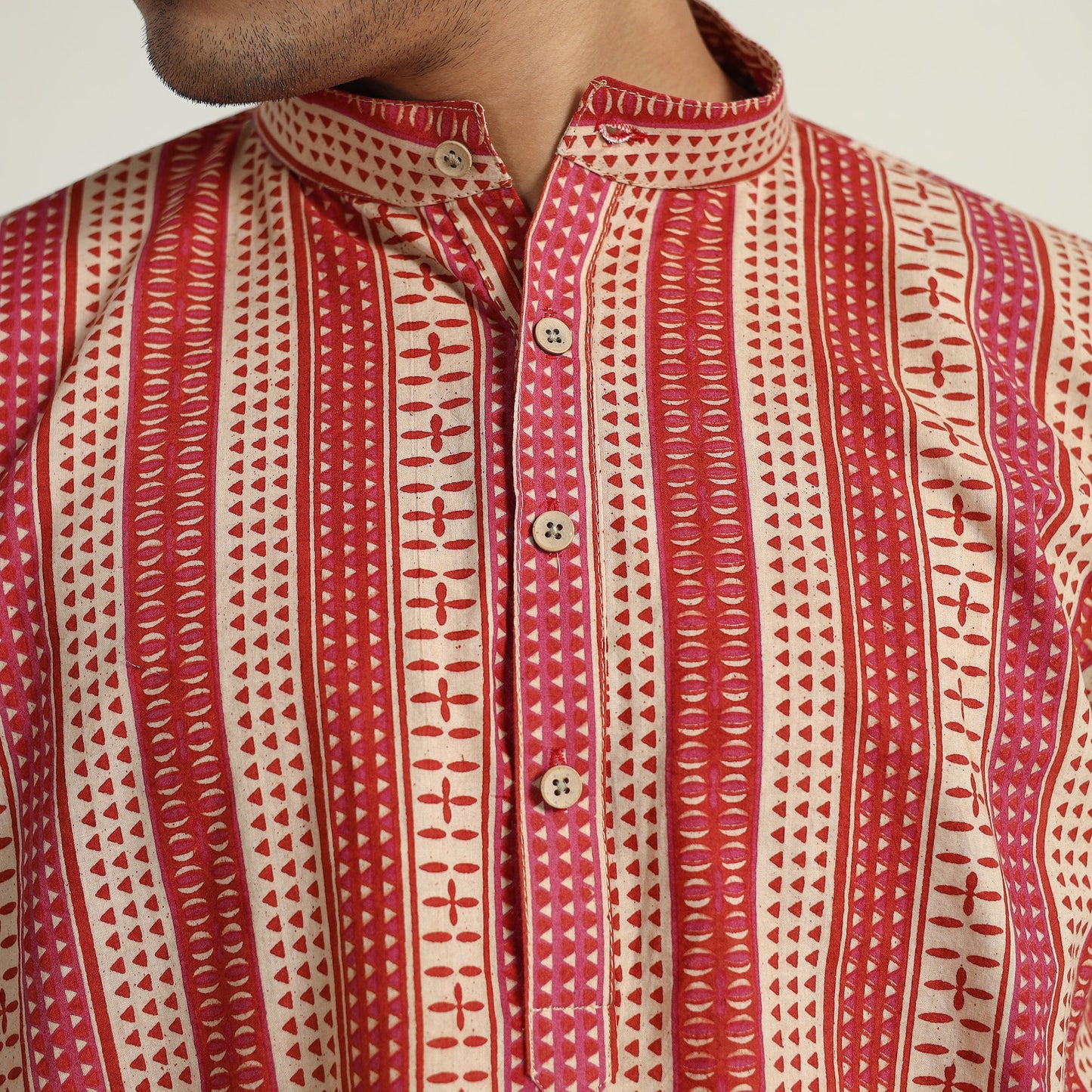 Kalamkari printed cotton men short kurta 10 - handcrafted