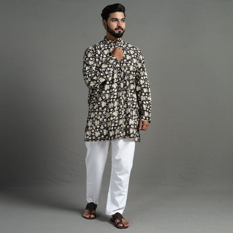 Buy Kalamkari Printed Cotton Men Short Kurta 11 Online at iTokri.com