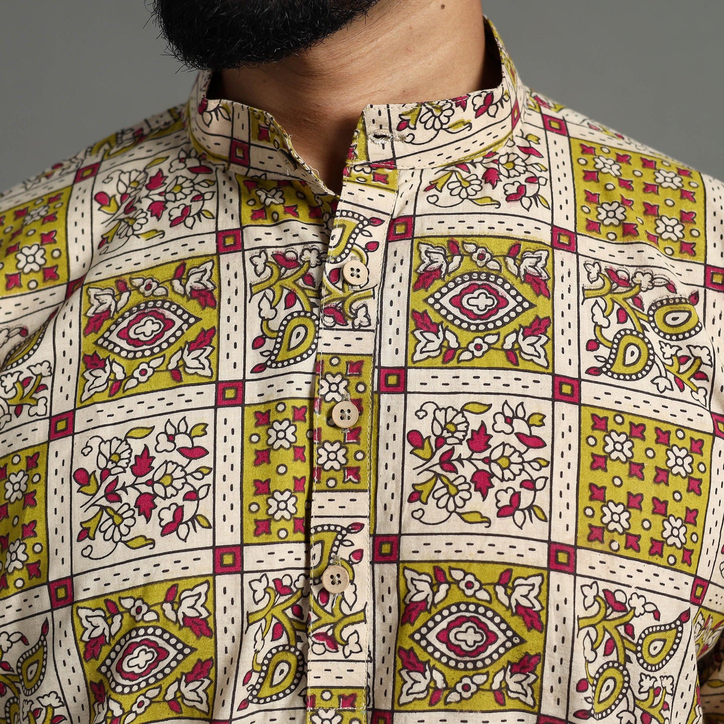  Kalamkari Printed Cotton Men Short Kurta 12 