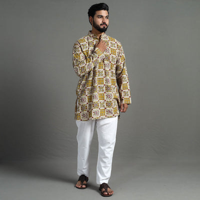  Kalamkari Printed Cotton Men Short Kurta 12 