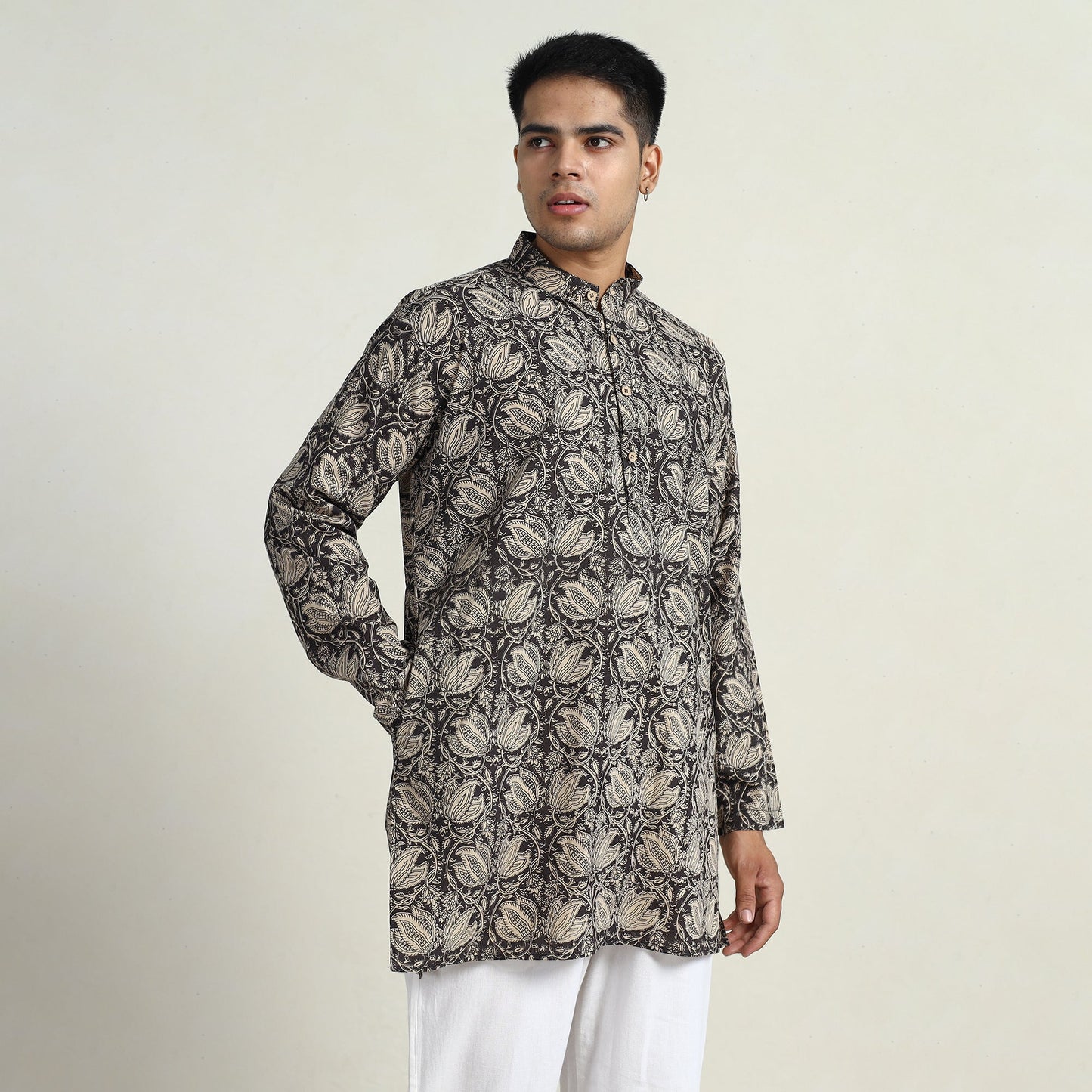 Kalamkari printed cotton men short kurta 13 - handcrafted
