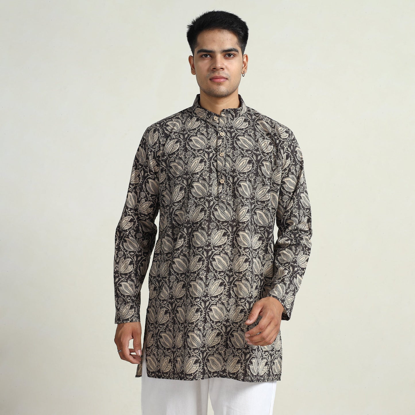 Kalamkari printed cotton men short kurta 13 - handcrafted